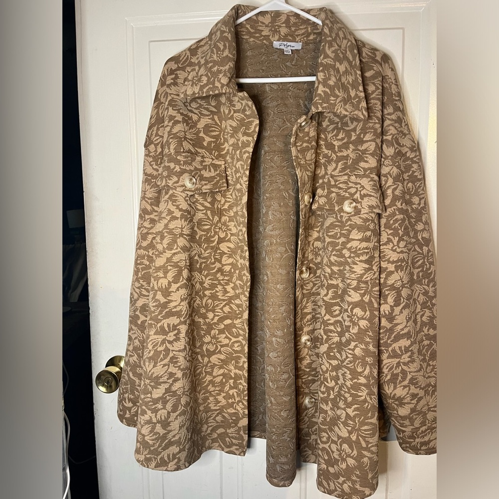 Polagram Tan and Cream Floral Jacquard Jacket